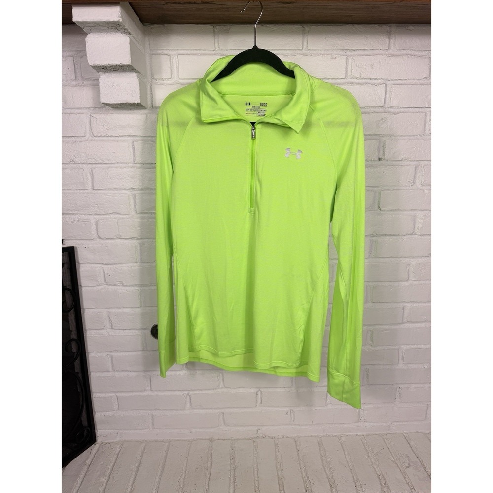 Under Armour HeatGear 1/4 Zip Pullover Women's Large Neon Green Running Top